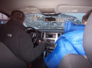 Brian & Morgan driving in the blizzard